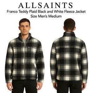 AllSaints Franco Teddy Plaid Fleece Jacket Black White Size Medium
